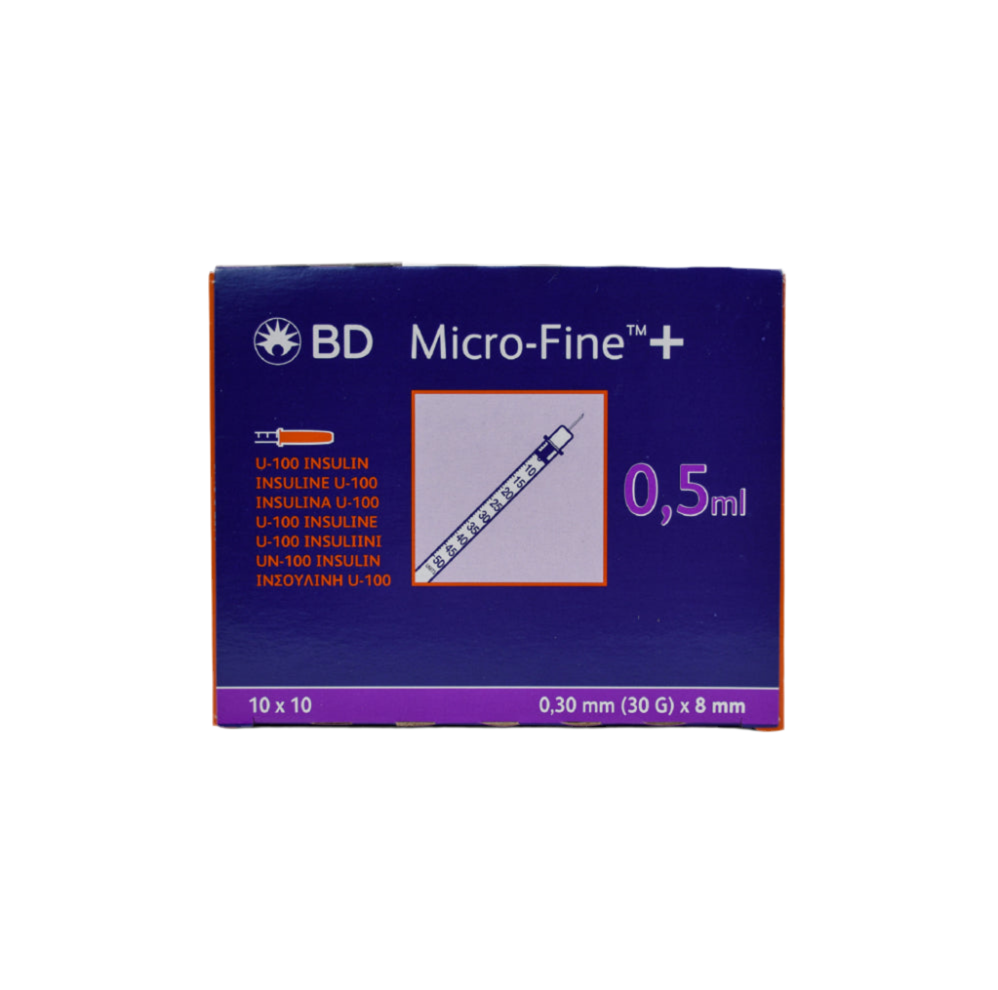 100 pack BD Micro Fine+ 0.5ml Insulin Syringe & Needle 30G x 8mm